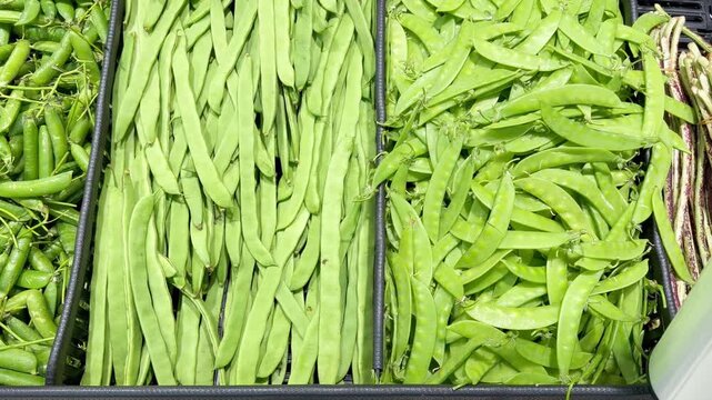 Fresh Green Bean Varieties in Supermarket Produce Section