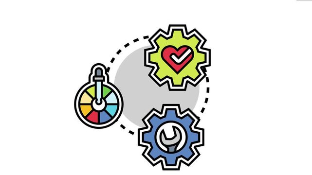 Various settings icons. Including a heart with a checkmark for preferences. A color palette for customization. And a wrench for tools