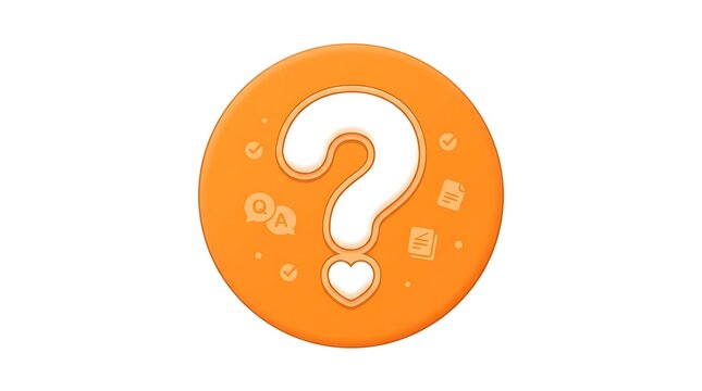 3D Orange Question Mark with Heart Icon and Help Center Elements