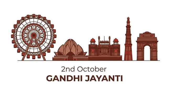 gandhi jayanti indian freedom fighter celebrating mahatma Gandhi with famous Indian monuments