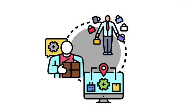 Professional managing diverse business responsibilities, juggling many tasks, and overseeing various roles including manual operations, logistics, and digital project management on a computer