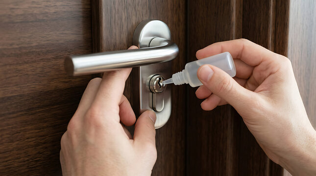 Lubricating door lock mechanism with oil for smooth operation and hardware maintenance