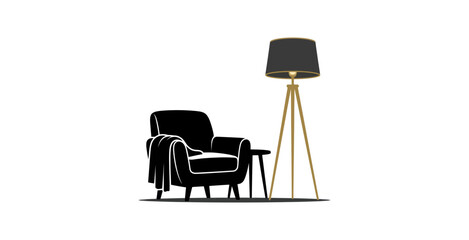 Fototapeta premium Minimalist Floor Lamp and Chair Vector Illustration