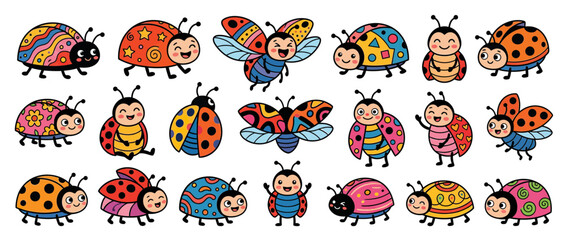 Fototapeta premium Cute Cartoon Ladybugs and Moths Collection