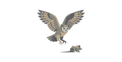 Fototapeta premium Geometric Owl Hunting Mouse Vector Illustration