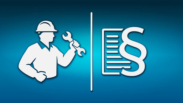 Handwerker mit Schraubenschl&uuml;ssel und Paragrafensymbol