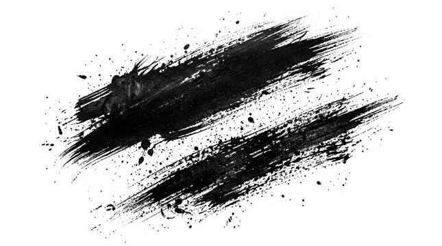 Black ink brush strokes isolated on transparent background