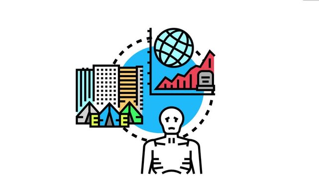 The depicts a person facing an uncertain future, symbolizing the growing problem of housing insecurity, poverty, and societal challenges impacting urban populations worldwide
