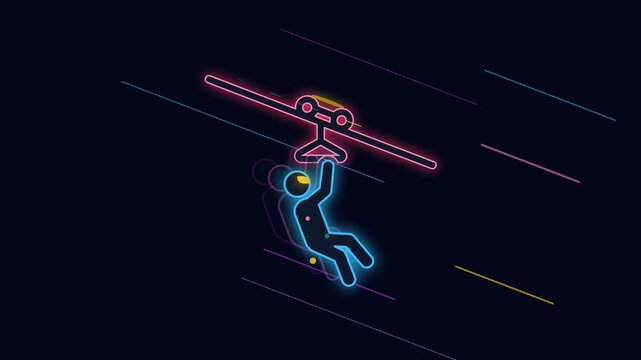 Animation zipline motion in design 3D render of adventure sports extreme wire harness action