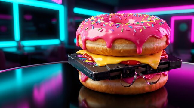 CassetteDonutBurger-PinkBlack-PlasticDough-MemeAd-Background