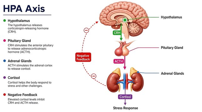 Detailed medical diagram of the hypothalamic-pituitary-adrenal hpa axis