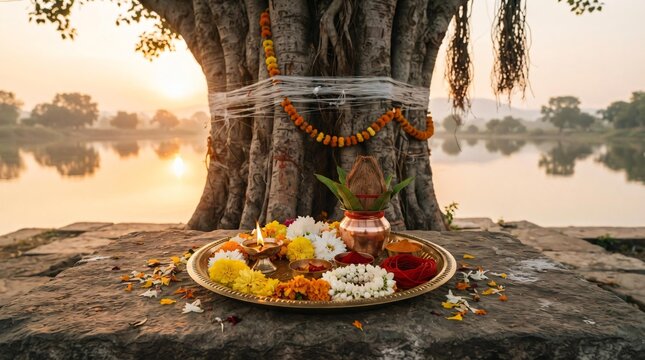 Indian women celebrating Vat Savitri Vrat, Vat Purnima (Pournima), Savitri Amavasya, Bargad Pooja, and the Banyan Tree Festival.