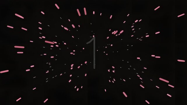 Abstract digital countdown with dynamic pink particle explosion