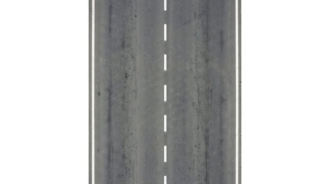 Asphalt road with white markings isolated on white background