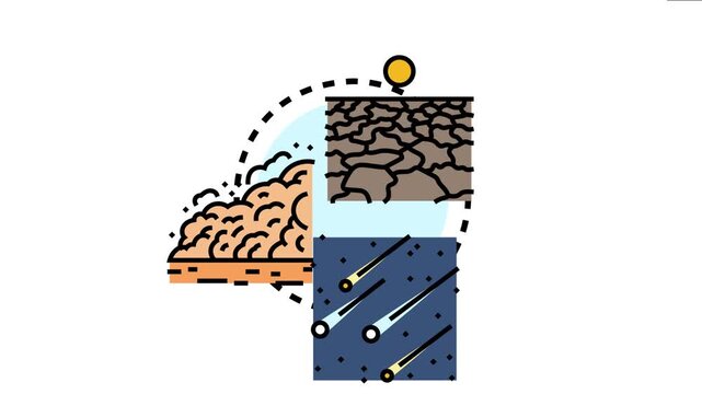 Atmospheric synoptic scale concept presenting weather phenomena like drought, clouds, and meteor showers, influencing global climate and environmental change