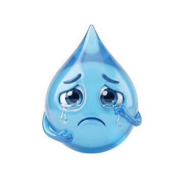 Sad crying water drop character with tears isolated on transparent background