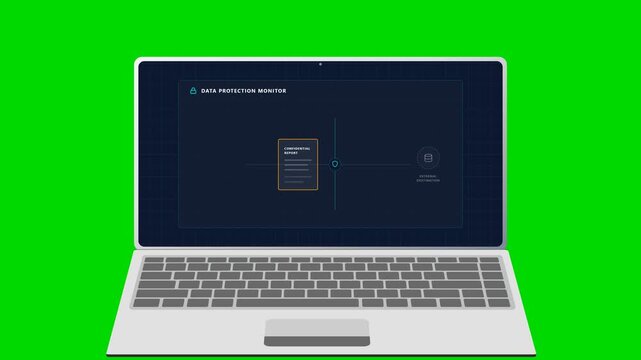 Laptop animation showing data prevention and blocked file transfer. 4K Video