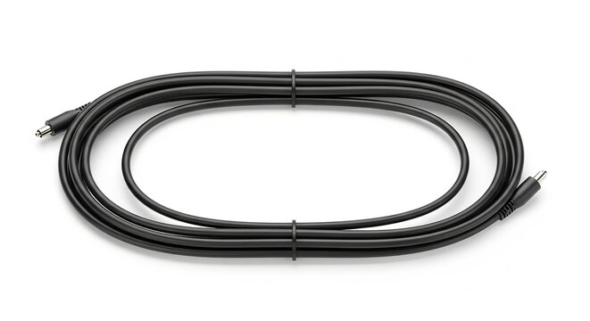 Black Cable Bundle: A neatly coiled black cable with connectors on both ends, ready for electronic connection and data transmission.