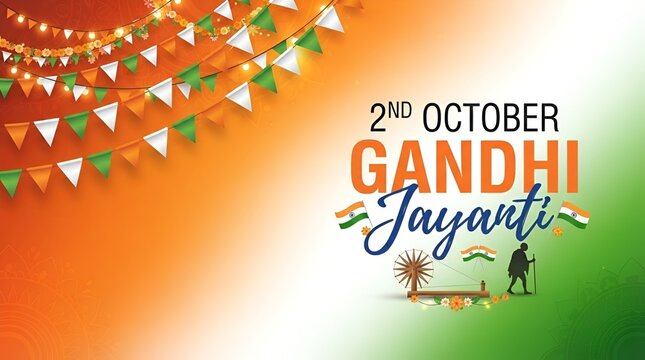 Happy Gandhi Jayanti Banner .Mohandas Karam Chandra Gandhi Birthday. Vector Illustration