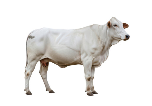 White nelore cow standing isolated on transparent background