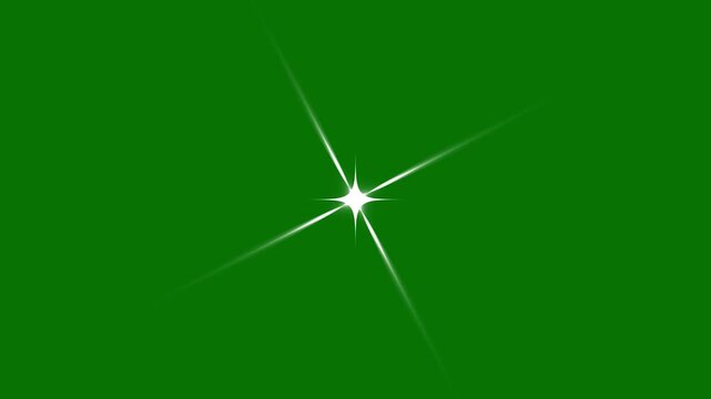 magical star twinkle flares, sparkling star twinkle glitter white cartoon doodle animation, flat vector blinking shining light effect, isolated on green screen background, 4k