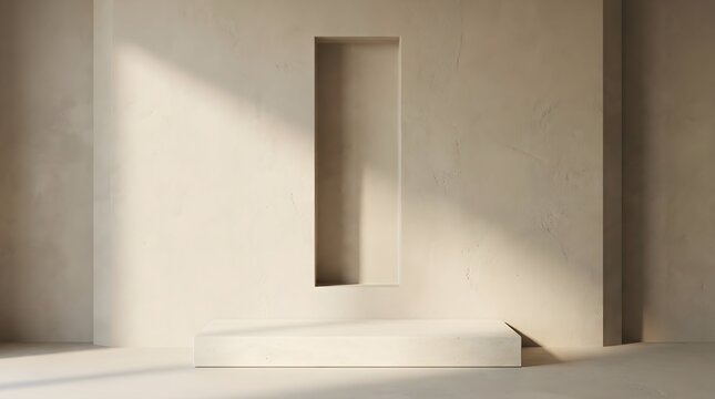 Minimalist product photography background with clean geometric shapes and soft shadows
