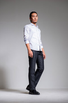 Mature and sophisticated basic menswear, high-quality gray background for portrait photography