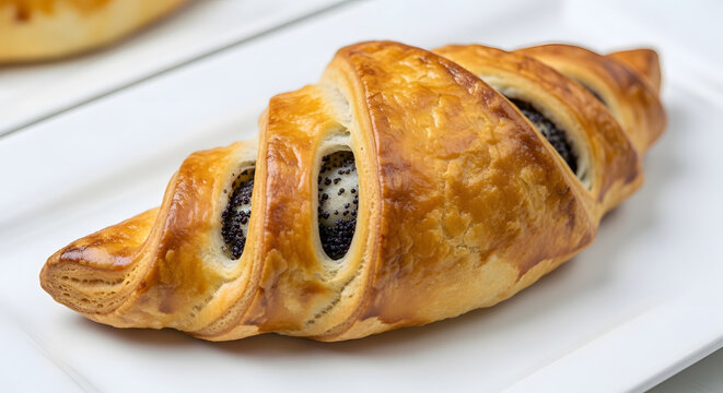 Bratislavsky rozok, unique Slovak traditional pastry filled with ground walnuts and shaped like either a horn, horseshoe or C letter. Taken in macro shot on white display