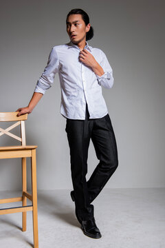 Mature and sophisticated basic menswear, high-quality gray background for portrait photography