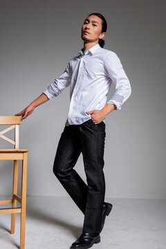 Mature and sophisticated basic menswear, high-quality gray background for portrait photography
