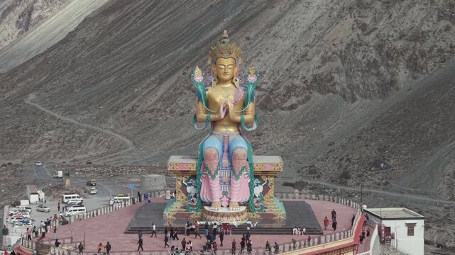 Aerial View of Maitreya Buddha Statue in Nubra Valley Ladakh India