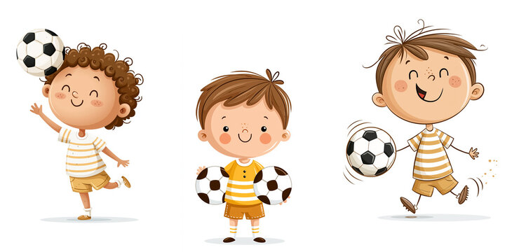 Cute cartoon boy with a ball, flat design isolated on white background