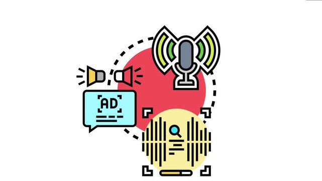 Vector depicting an audio authorization agreement, representing content creators licensing sound for commercial use, advertising, podcasting, and digital media broadcasting