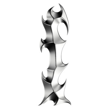 Chrome 3D font letter I. Metallic neo-tribal display typeface. Isolated PNG