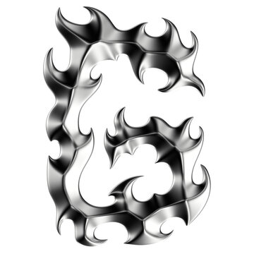 Chrome 3D font letter G. Metallic neo-tribal display typeface. Isolated PNG