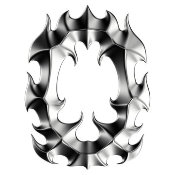 Chrome 3D font letter O. Metallic neo-tribal display typeface. Isolated PNG