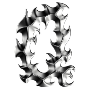 Chrome 3D font letter Q. Metallic neo-tribal display typeface. Isolated PNG