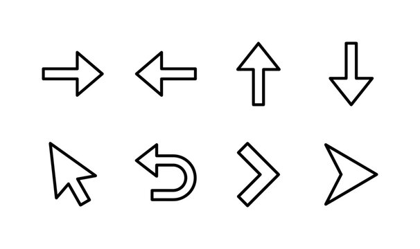 Modern Arrow Symbols, line icon set featuring right arrow, left arrow, up arrow, down arrow, cursor pointer, return arrow, navigation chevron, forward sign, covering modern UI, websites, apps,
