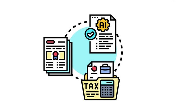 Audit compliance conceptual with artificial intelligence document, business review forms, and tax folder, showcasing automated data analysis and financial assessment process