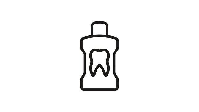 Mouthwash Bottle With Tooth Animated Icon With Alpha Channel. Oral Hygiene, Dental Care, And Fresh Breath Maintenance Motion Graphic. Dental Health Product. On Transparent Background