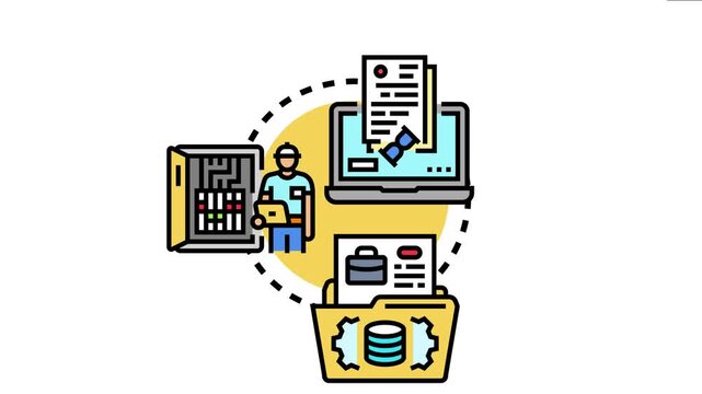 System security officer managing a data audit trail for compliance, checking documentation, and monitoring data logs and records through a secure digital process