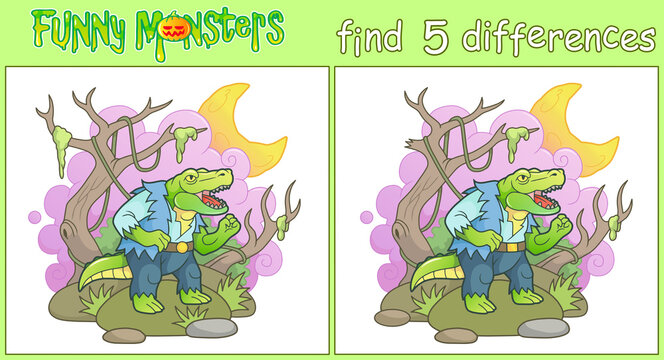 monster alligator, find five differences