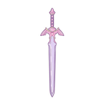 Pink Fantasy Sword, Pastel Kawaii Gaming Illustration