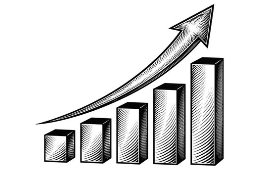Growth Chart Illustration with Ascending Bars and an Arrow Indicating Positive Trend in Business or Financial Performance