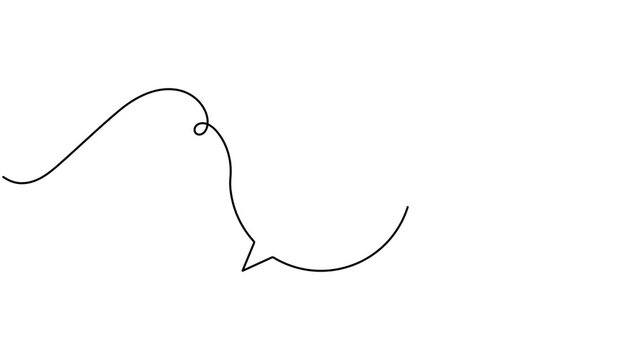 Modern paper plane inside a speech bubble icon sign continuous one line drawing moving on white background minimalist single art communication and sending message symbol animation