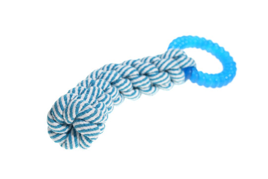 blue dog rope toy on white background