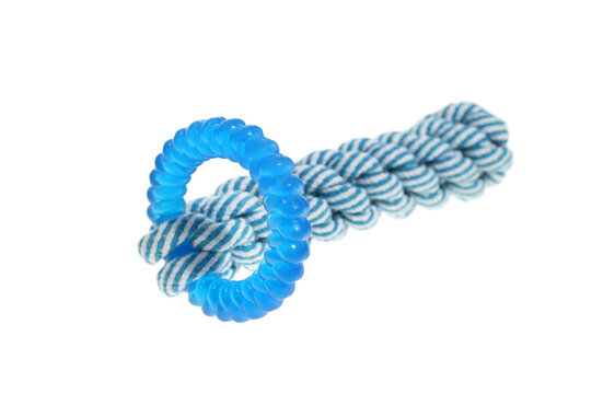 blue dog rope toy on white background