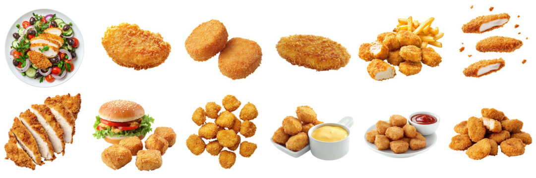 A set of nuggets, isolated on a transparent background PNG