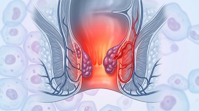 Medical Illustration of Internal Hemorrhoids and Anal Anatomy