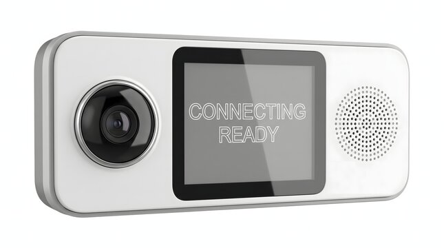 Modern white dashcam device featuring lens and digital status screen.